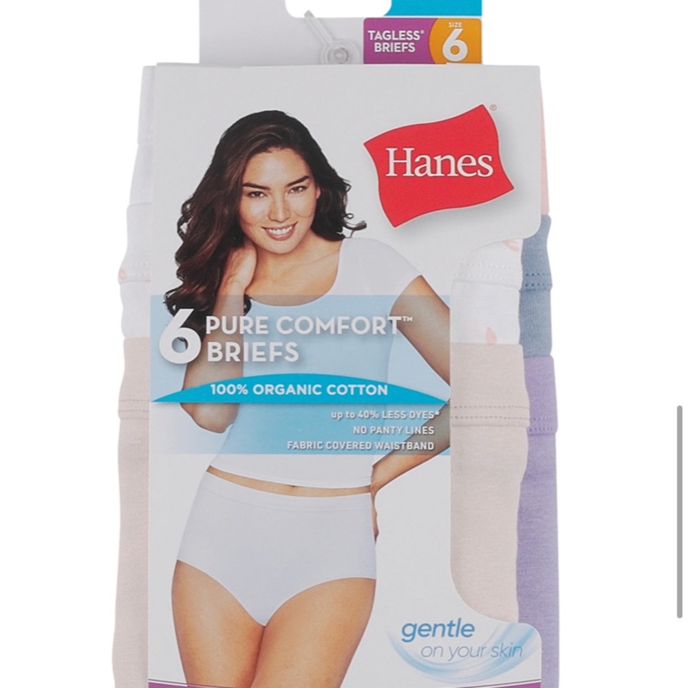 NWT Hanes Pure Comfort Women’s Brief Underwear, Organic Cotton, Assorted, 6-Pack